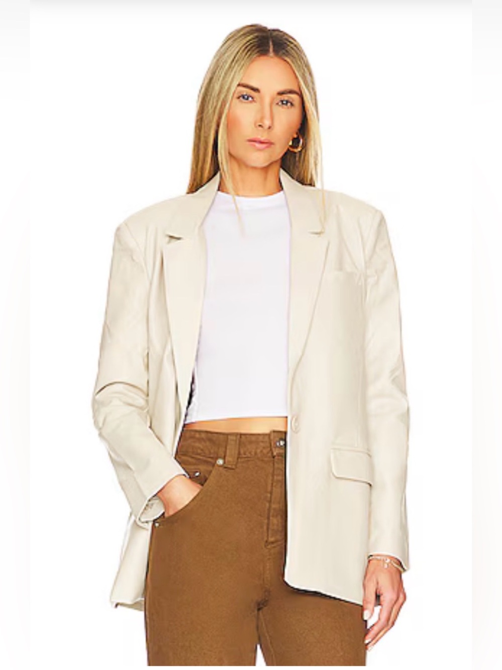 Steve Madden Audrey Faux Leather Oversized Blazer Bone Cream Size Small
